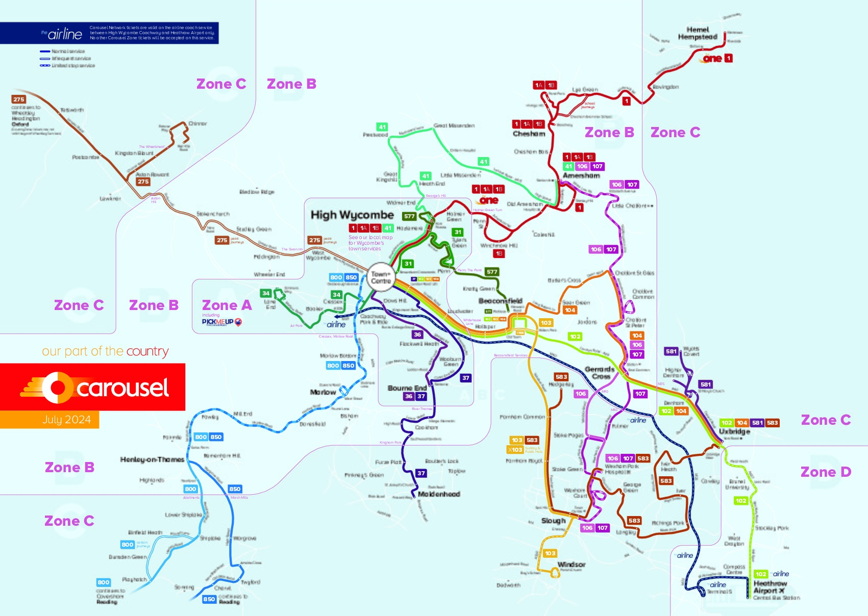 Carousel Zone map July 2024 Arriva Additions 2